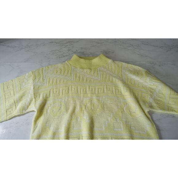 Vintage 80s Jolie USA Greek Key Knit Sweater M Retro Granny Academia Cabincore - Picture 7 of 12